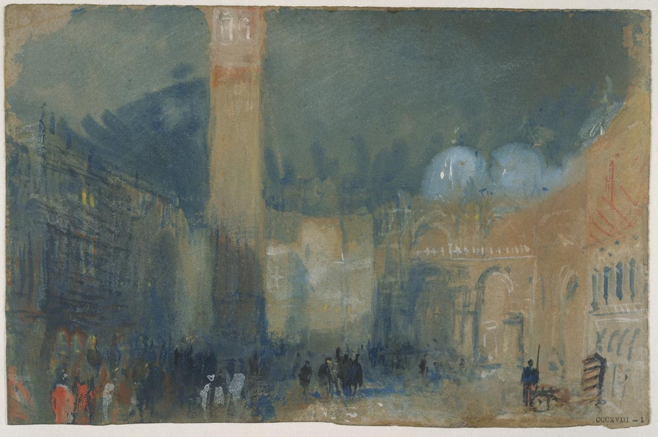 约瑟夫．马洛．威廉．泰纳《威尼斯：萨尔扎纳、圣马可区与圣马可钟楼之夜色》的图片
